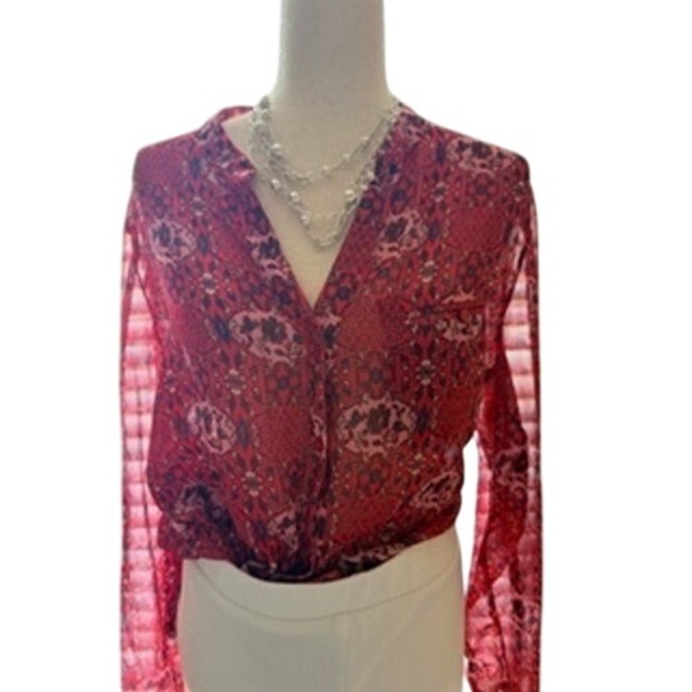 KUT from the Kloth Womens XL Red Paisley‎ Medallion Button Down Blouse Top
